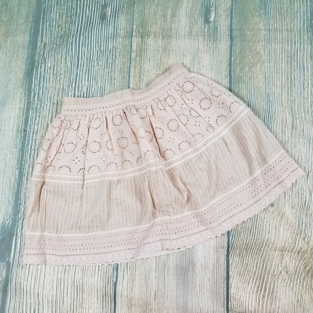 FIVE PLUS apricot cotton mini flare lined skirt